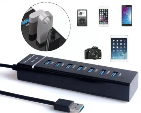 Хаб - концентратор USB3.0 - 7х USB3.0, вертикальный, с LED-индикатором, черный