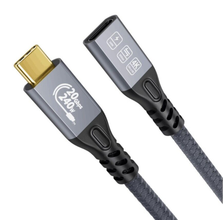 Кабель USB3.2 Type-C чип E-Marker, 4K 60Гц, PD 240W (48V/5A), 20 Гбит/с, экранирование, оплетка, папа-мама, 3 метра