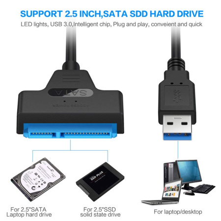 Адаптер - переходник - кабель SATA - USB3.0 для жесткого диска SSD/HDD 2.5″, ver.02, черный