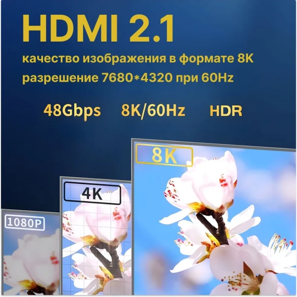 Кабель HDMI v2.1 Premium PRO UltraHD 8K 60Гц / 4K 120Гц, поддержка HDR, ARC, 48 Гбит/с, в оплетке, 10 метров