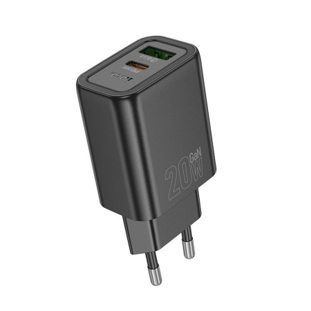 Зарядное устройство сетевое - блок питания HOCO N61, USB Type-C PD20W + USB QC3.0, черный