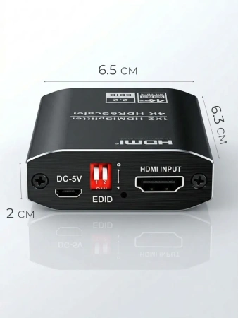 Сплиттер - разветвитель 1×2 HDMI 2.0b – 4K 60Гц, HDCP 2.2, HDR, Scaler (EDID), алюминий, черный