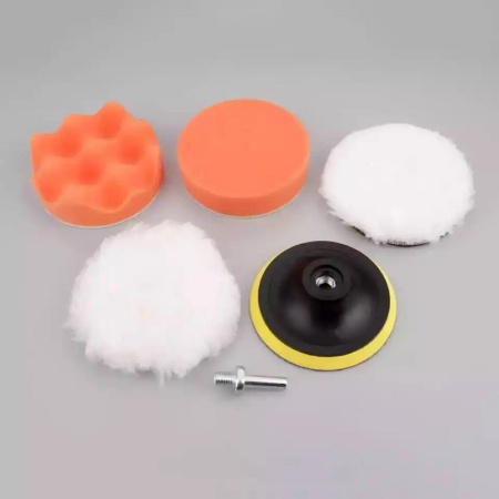 Полировальный круг на липучке - насадка для полировки фар и кузова автомобиля, губка для авто, набор 4 штуки, 15см, резьба M14