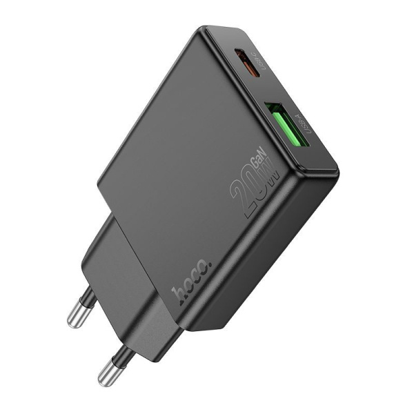 Зарядное устройство сетевое - блок питания HOCO N38, USB Type-C PD20W + USB QC3.0, черный