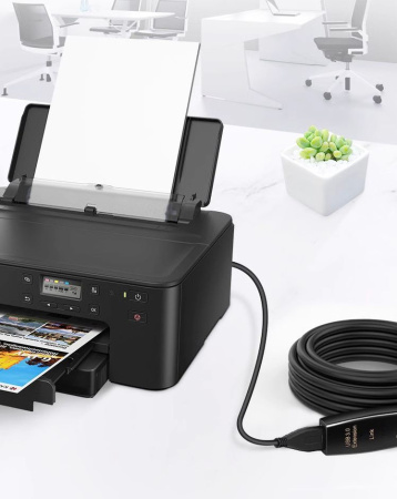 Кабель с усилителем-репитером USB3.0, папа-мама, 30 метров, черный