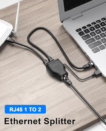 Cплиттер - разветвитель 1×2 RJ45 100 Мбит/с, активный, черный