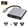 Адаптер - переходник USB3.1 Type-C - 2х HDMI - USB3.0 - USB3.1 Type-C, серый