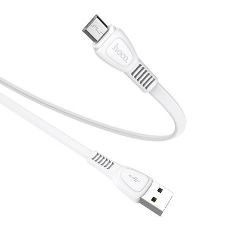 Зарядный USB дата кабель HOCO X40 MicroUSB, 2.4A, 1м, плоский, белый