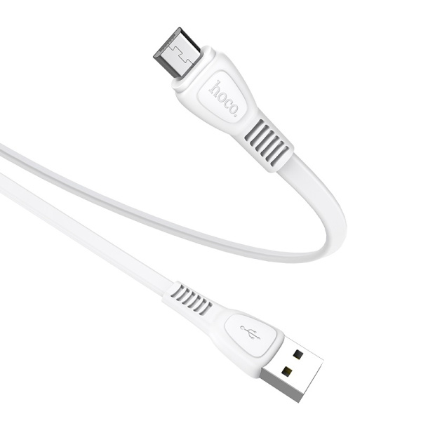 Зарядный USB дата кабель HOCO X40 MicroUSB, 2.4A, 1м, плоский, белый