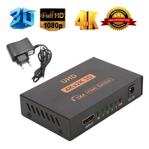 Адаптер - разветвитель - сплиттер 1×4 HDMI, UltraHD 4K 3D, активный, черный
