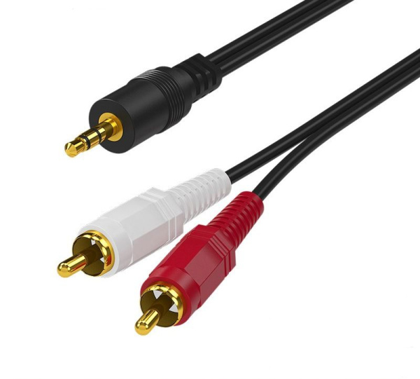 Кабель 2x RCA - jack 3.5mm (AUX), папа-папа, 1 метр, черный