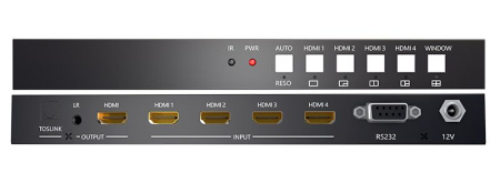 Свитч - делитель экрана HDMI 1x4, UHD 4K 60HZ, RS232, Toslink/SPDIF, Jack 3,5mm (программируемый)