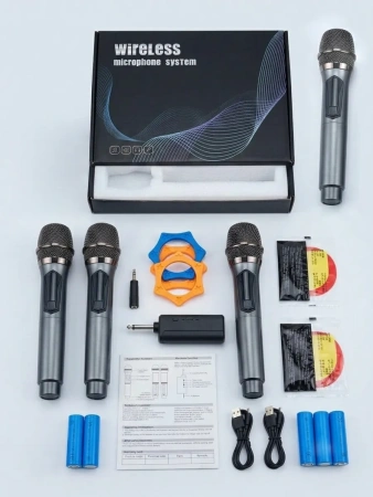 Караоке-система Аудио адаптер Hi-Fi M18, беспроводной микрофон DM-684, комплект: 4 микрофона + приемник