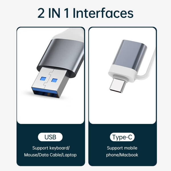 Адаптер - хаб USB3.1 Type-C/USB3.0 Type-A на USB3.0 - 3x USB2.0, серый