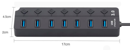 Хаб - концентратор USB3.0 - 7х USB3.0, MOD02 вертикальный с кнопками, активный, черный