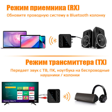 Аудио адаптер C56 приемник-передатчик (TX/RX) Bluetooth v5.4 - RCA / AUX 3.5мм, картридер TF, для дома и автомобиля, функция подключения двух устройств RX/TX