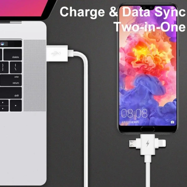 Универсальный зарядный кабель 3-в-1 USB Type-C - Lightning - MicroUSB, 3А, 1.5 метра, белый