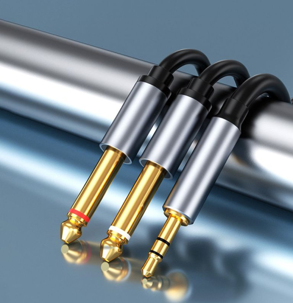 Кабель jack 3.5mm (AUX) - 2х jack 6.35mm моно PRO для микшера, 1,5 метра, черный