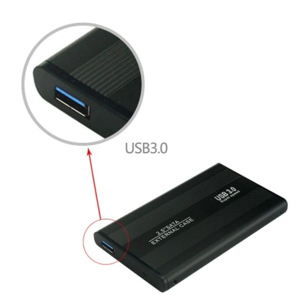 Внешний корпус - бокс SATA - USB3.0 для жесткого диска SSD/HDD 2,5”, алюминий, черный