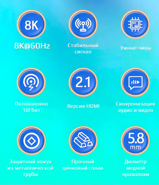 Кабель оптический бронированный HDMI v2.1 UltraHD 8K 60Гц / 4K 120Гц, поддержка HDR, ARC, 48 Гбит/с, 30 метров