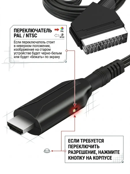 Кабель - переходник SCART на HDMI, черный