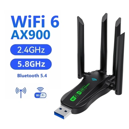 Адаптер - беспроводной приемник USB3.0 Wi-Fi6 + Bluetooth 5.4, до 900 Мбит/с, 4 антенны, двухдиапазонный - 2.4GHz/5.8GHz  (Free Driver)