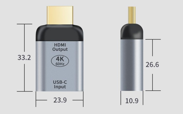 Адаптер - переходник HDMI - USB3.1 Type-С 4K, mini, серый