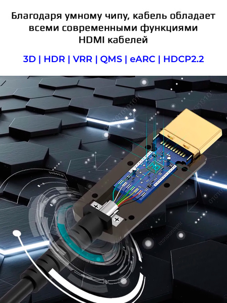 Кабель HDMI v2.1 Optical UltraHD 8K 60Гц / 4K 120Гц, поддержка HDR, ARC, 48 Гбит/с, 2 метра, черный