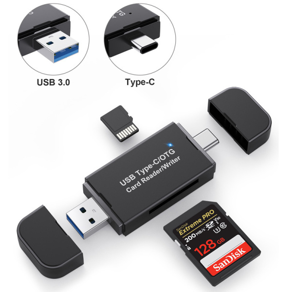 Картридер TF/SD - адаптер для карт памяти - USB3.1 Type-C - USB3.0, черный