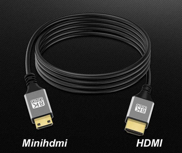 Кабель MiniHDMI - HDMI 2.1 8K60Hz, папа-папа, 1,5 метра, черный