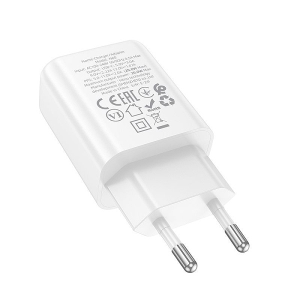 Зарядное устройство сетевое - блок питания HOCO N60, USB Type-C PD20W, белый