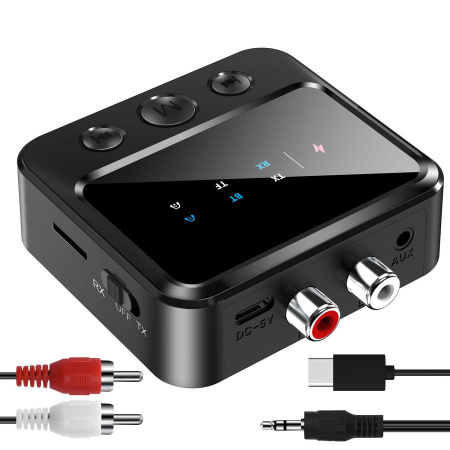Аудио адаптер C56 приемник-передатчик (TX/RX) Bluetooth v5.4 - RCA / AUX 3.5мм, картридер TF, для дома и автомобиля, функция подключения двух устройств RX/TX