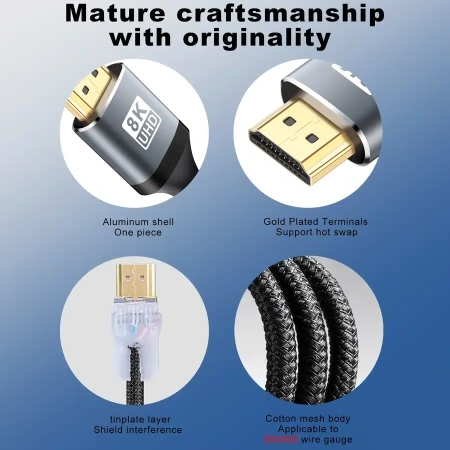 Кабель HDMI v2.1 Premium PRO UltraHD 8K 60Гц / 4K 120Гц, поддержка HDR, ARC, 48 Гбит/с, в оплетке, 1 метр