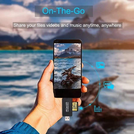 Картридер TF/SD - адаптер для карт памяти - USB Type-C - MicroUSB - USB2.0, черный