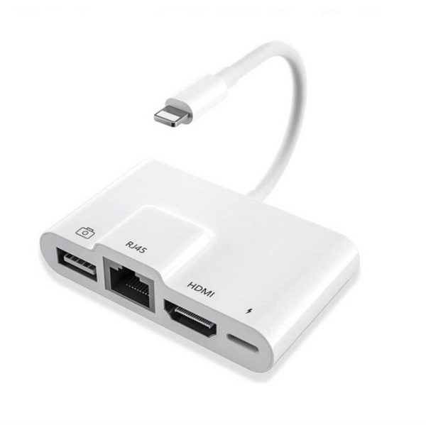 Адаптер - переходник Lightning на HDMI 1080p - LAN (RJ45 до 1000Мбит/с) - USB3.0 - USB-C, белый