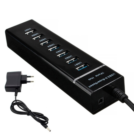 Хаб - концентратор USB3.0 - 7х USB3.0, вертикальный, с LED-индикатором, черный