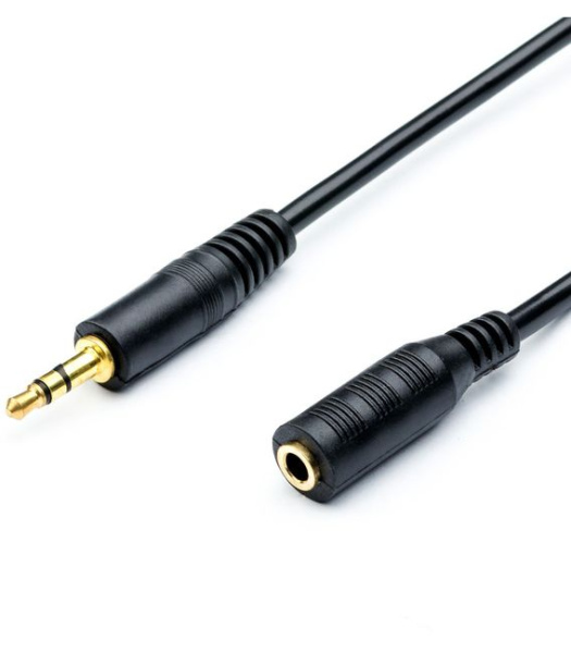 Кабель jack 3.5mm (AUX), папа-мама, 5 метров, черный