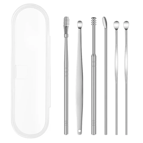 Набор инструментов для чистки ушей - ушные палочки - металлическая ухочистка MOD03, нержавеющая сталь, 6 штук