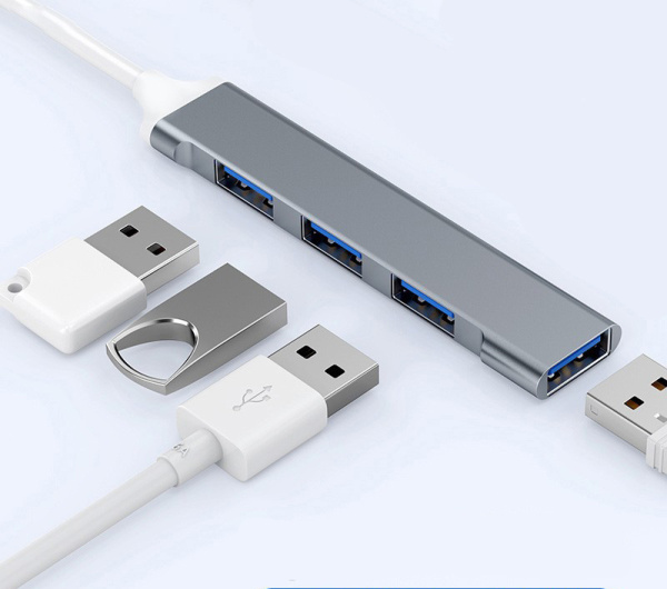 Хаб - концентратор USB3.0 - 1х USB3.0 + 3х USB2.0, ультра-тонкий, серый