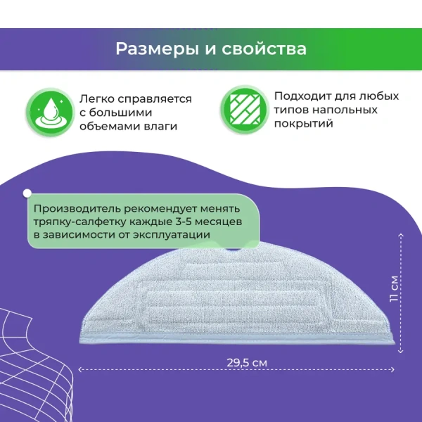 Салфетка (тряпка) - многоразовая микрофибра для робота-пылесоса Roborock S7 Pro Ultra
