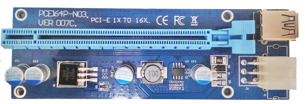 Адаптер - райзер USB3.0 PCI-E 1X на 16X, 6pin, (ver.007C)
