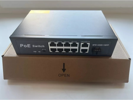 Сетевой хаб LAN - коммутатор POE -  свитч-разветвитель на 8+2 RJ45 порта + SFP порт, 10/100/1000 Мбит/с, молниезащита