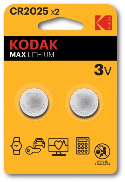 Батарейка дисковая - элемент питания KODAK Max Lithium CR2025/2BP