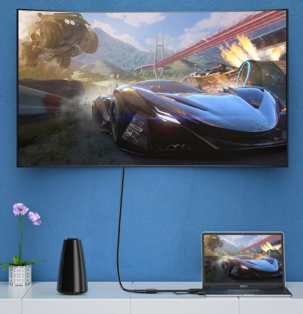 Кабель HDMI - DisplayPort - USB, UltraHD 4K, папа-мама, 17см, черный