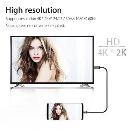 Кабель USB3.1 Type-C - HDMI, UltraHD 4K, 2 метра, черный