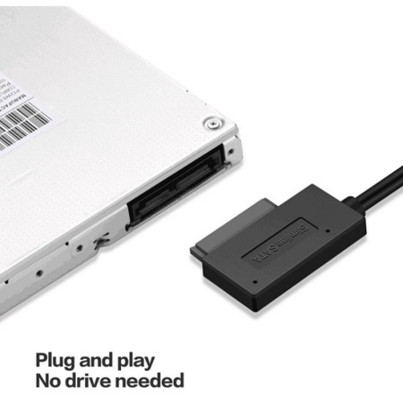 Адаптер - переходник - кабель SATA 6+7 pin - USB2.0 для DVD-привода ноутбука, черный