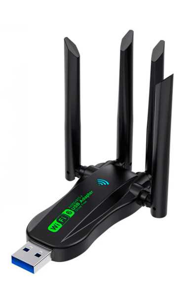 Адаптер - беспроводной приемник USB3.0 Wi-Fi6 + Bluetooth 5.4, до 900 Мбит/с, 4 антенны, двухдиапазонный - 2.4GHz/5.8GHz  (Free Driver)