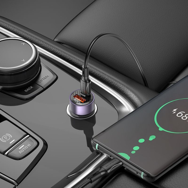 Автомобильное зарядное устройство USB BOROFONE BZ20, 1 USB QC3.0 + 1 USB Type-C PD38W, пурпурный