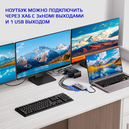 Адаптер – KVM-переключатель 2x3 HDMI 2.1 – 8K 60Гц / 4K 120Гц, USB3.0 / USB-C, черный