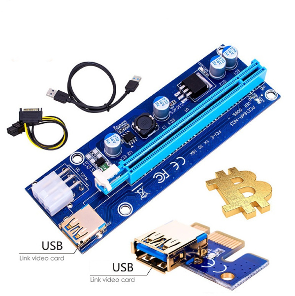 Адаптер - райзер USB3.0 PCI-E 1X на 16X, 6pin (ver.009S)